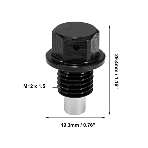 X AUTOHAUX 2 Set M12x1.5 Oil Drain Plug Magnetic Aluminum Alloy Sump Drain Nut Oil Drain Bolt with 2 Washer for Car Motorcycle Black - size: M12x1.5