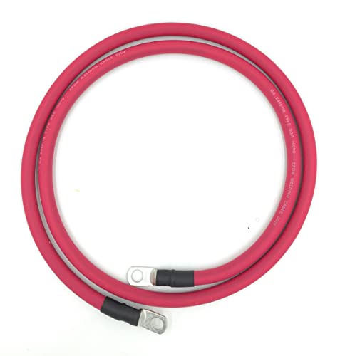 2 AWG Gauge Premium Battery Cables, Made in The USA, Positive or Negative, Red or Black, Replacement Battery Cables for Car, Truck, RV, Solar (1.5ft - 5/16" Lugs, Red) - size: 1.5ft - 5/16" Lugs, style: Red