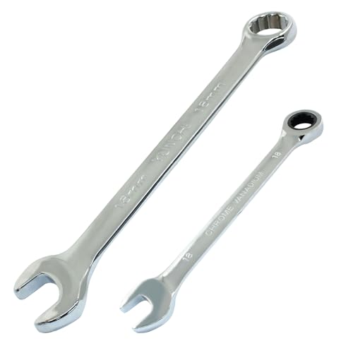 18mm Ratcheting Wrench 2 Pcs 72-Tooth 12-Point Chrome Plated | Forged 45# Carbon Steel Durable, 5-Degree Arc For Tight Spaces, 12-Point Protects Fasteners, Polished Chrome Anti-Rust - size: 0.71 Inch