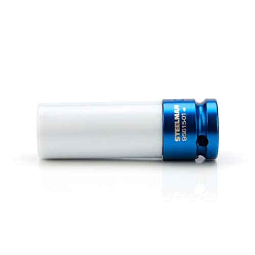 Steelman 17mm Sleeved Socket, Wheel and Lug Nut Protector Polyethylene Sleeve and Insert, Non-Marring, Long, 6-Point, ½-inch Drive - size: 17mm Blue