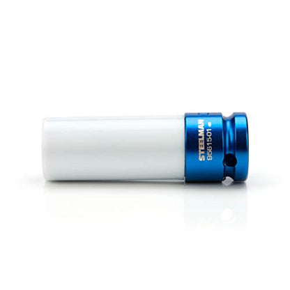 Steelman 17mm Sleeved Socket, Wheel and Lug Nut Protector Polyethylene Sleeve and Insert, Non-Marring, Long, 6-Point, ½-inch Drive - size: 17mm Blue