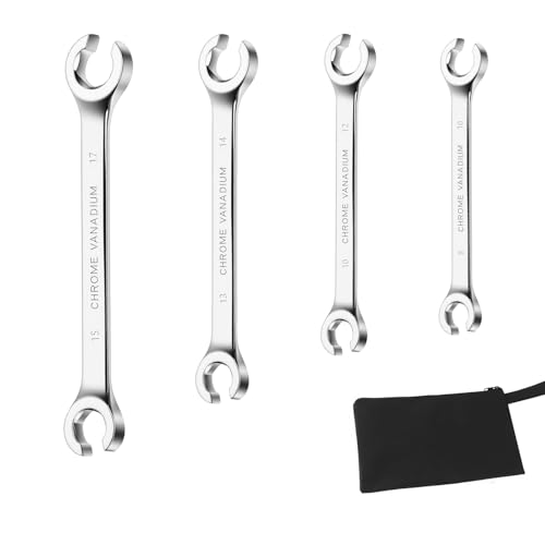 Flare Nut Wrench Set, 8x10mm，9x11mm, 10x12mm, 13x14mm Double Open End Metric Wrench Kit 4 Size f for Removing and Replacing Nuts for Automotive Repairs and Household Maintenance - size: 4 Size