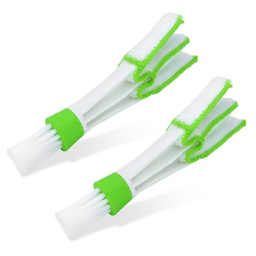 KVAEY 2 PCS Mini Duster for Car Air Vent, Double Ended Automotive Air Vent Microfiber Duster & Brush, Dust Collector Cleaner for Keyboard Window Leaves Shutter, Car Accessories (Green) - color: Green