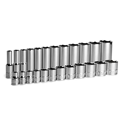 Capri Tools 3/8 in. Drive Shallow and Deep Chrome Socket Set, 6-Point, 5/16 to 1 in, 24-Piece - size: Shallow & Deep Set / 5/16-1 in.