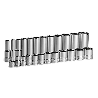 Capri Tools 3/8 in. Drive Shallow and Deep Chrome Socket Set, 6-Point, 5/16 to 1 in, 24-Piece - size: Shallow & Deep Set / 5/16-1 in.