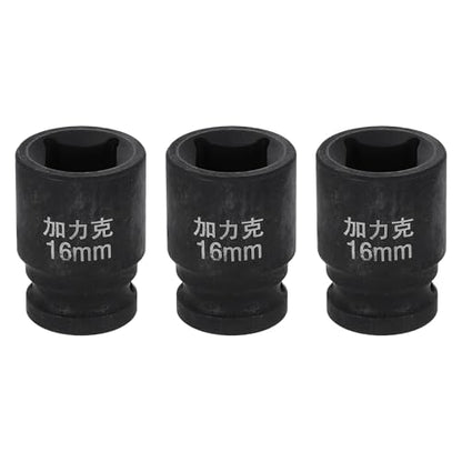 HARFINGTON 3pcs 4 Point Square Socket 1/2" Drive 16mm Metric Square Impact Socket CR-V Blackening Standard Wheel Sleeve Pneumatic Sleeve Tool for Auto Repair Mechanical Maintenance Home Use - size: 16mm