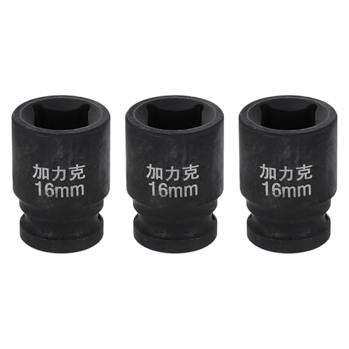 HARFINGTON 3pcs 4 Point Square Socket 1/2" Drive 16mm Metric Square Impact Socket CR-V Blackening Standard Wheel Sleeve Pneumatic Sleeve Tool for Auto Repair Mechanical Maintenance Home Use - size: 16mm