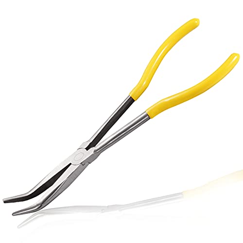 11-Inch Long Reach Bent Nose Pliers with Serrated Jaws 45 Degree Angled Needle Nose Plier Angled Pliers, Long Reach Plier for Hard to Reach Narrow Spaces & Limited Clearance Areas - style: 45 Degree angled pliers