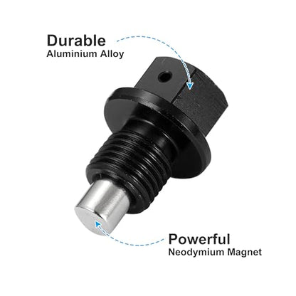 X AUTOHAUX 2 Set M12x1.25 Oil Drain Plug Magnetic Aluminum Alloy Sump Drain Nut Oil Drain Bolt with 2 Washer for Car Motorcycle Black - size: M12x1.25, M12x1.25