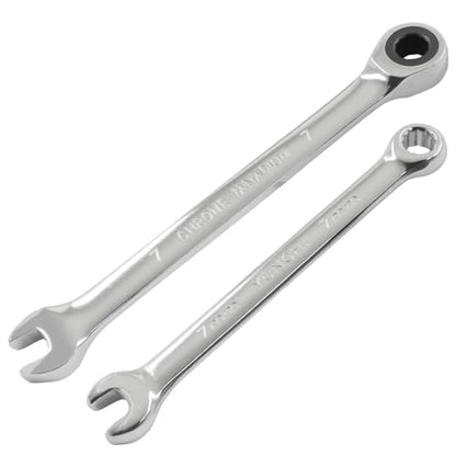 7mm Ratcheting Wrench 2 Pcs 72-Tooth 12-Point Chrome Plated | Forged 45# Carbon Steel Durable, 5-Degree Arc For Tight Spaces, 12-Point Protects Fasteners, Polished Chrome Anti-Rust - size: 7mm