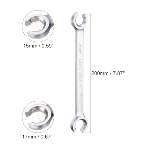 HARFINGTON Flare Nut Wrench 15mm x 17mm CR-V Nickel Plating Wrench for DIY Automotive Repairs and Household Maintenance - size: 15mm x 17mm