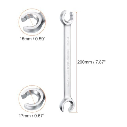HARFINGTON 2pcs Flare Nut Wrench 15mm x 17mm High Carbon Steel Nickel Plating Wrench for DIY Hand-making Automotive Repairs and Household Maintenance - size: 15mm x 17mm