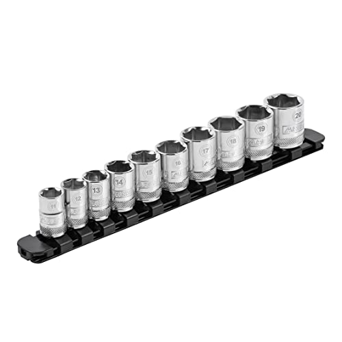 ARES 60100 3/8-In Black Socket Rail Locking | Part No. 60100; Aluminum Rail Stores up to 10 Sockets and Keeps Your Tool Box Organized - color: Black, size: 3/8-Inch Drive