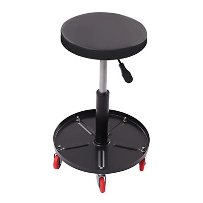 300lbs Capacity Pneumatic Heavy Duty Roller Seat Adjustable Mechanic Roller Seat with Tool Tray Rolling Stool Chair Swivel with Tool Tray for Garage Workshop and Auto Repair Shop (Black)