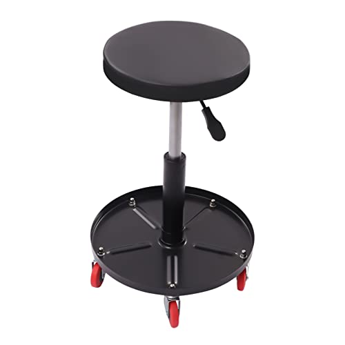 300lbs Capacity Pneumatic Heavy Duty Roller Seat Adjustable Mechanic Roller Seat with Tool Tray Rolling Stool Chair Swivel with Tool Tray for Garage Workshop and Auto Repair Shop (Black)