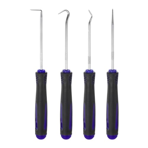 HARFINGTON 4 Pieces Pick and Hook Set 165mm Zinc Alloy Nylon Handle Round Automotive Pick Tool Set for Removing O Rings Small Items, Black Blue - color: Black Blue