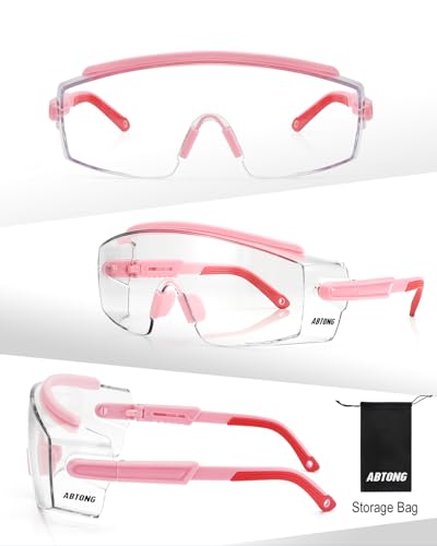 Safety Glasses Over Eyeglasses — ANSI Z87.1 Certified Clear Safety Goggles with UV380 Anti-Fog & Scratch Wraparound Lenses & Adjustable Temples — Ideal for Chemistry Lab Work & Industrial Use - color: Light Pink