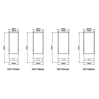 CASOMAN 1/2- Inch Drive Wheel Protector Impact Socket, 1/2" Thin Wall Deep Impact Socket Set Plastic Sleeve Lug Nut, 4 Pieces Set, 6 Point,Metric, 17mm,19mm,21mm,22mm - size: 4pcs