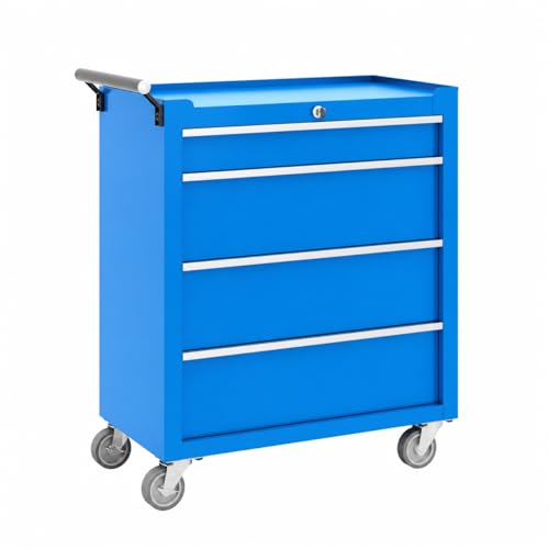Garvee Rolling Tool Chest, 4 Drawers Tool Storage Cabinet, Toolbox with Wheels, Portable Tool Cabinet Organizer with Locking System & Drawer Liners, Tool Storage Cart for Garage, Workshop, Blue - color: Blue, size: 4 Drawers