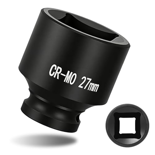 1/2" Drive 27mm Impact Socket Metric Standard Impact Socket Blackening Finish 4 Point Square Socket made with Chrome Molybdenum Alloy Steel for Auto Repair Mechanical Maintenance Removal of Axle Nut - size: 27mm - 4pt, style: 1/2" Drive Standard Socket