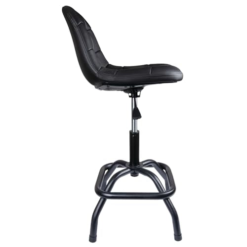 Performance Tool W85031 Pneumatic High Back Adjustable Swivel Bar Stool with Back Support for Home, Bar, and Shop, Black, 26-32-Inches High - style: High Back Pneumatic Shop Stool