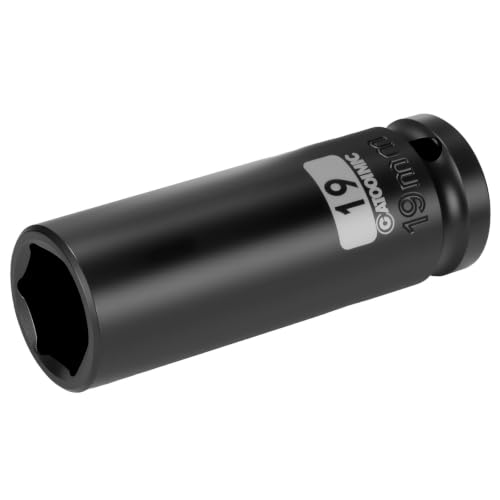 1/2 Inch Drive x 19mm Deep 6PT CR-MO Impact Socket for Removing Axle nut | Metric Socket,6-Point Radius Corner Design,Two Size Markings,Square Chamfered Opening,For Removal of Axle Nut - size: 19 mm, style: 1/2" Drive Deep Socket