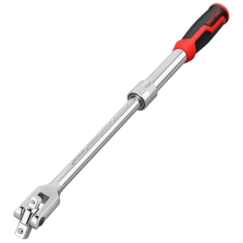 MAXPOWER Extendable Breaker Bar, Dual Head 1/2" & 3/8" Drive 360° Flex Head Cheater Bar, 5-Gear Extending Locking, Extendable Handle 13-3/8" to 18" - style: Dual drive