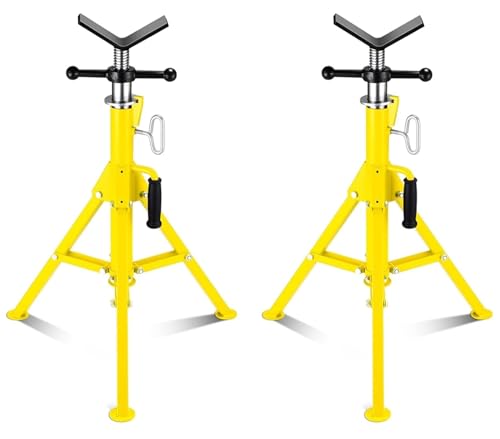 2PCS Pipe Jack Stand, Heavy Duty Pipe Stand, 2500LB Jack Stands Carbon Steel with Portable Folding Legs 28-52 Inch Height Adjustable 1/8"-12" Capacity - color: Yellow | 2PCS