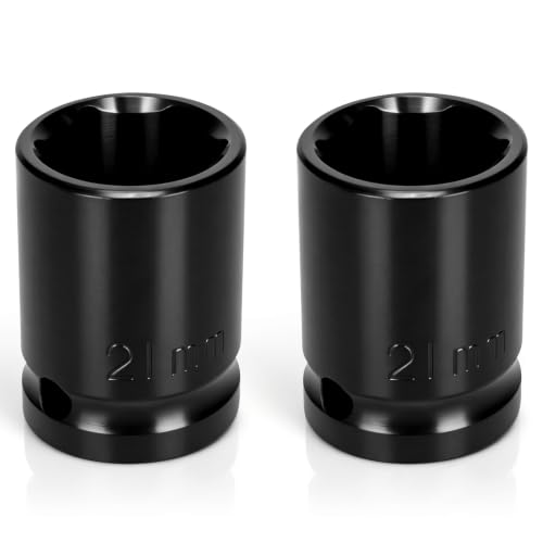 2PCS 21mm Impact Socket 1/2" Drive, 6 Point Metric Shallow Socket, CR-V Steel Heavy Duty Impact Wrench Socket for Automotive Repair - size: 21mm