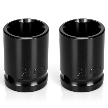2PCS 21mm Impact Socket 1/2" Drive, 6 Point Metric Shallow Socket, CR-V Steel Heavy Duty Impact Wrench Socket for Automotive Repair - size: 21mm