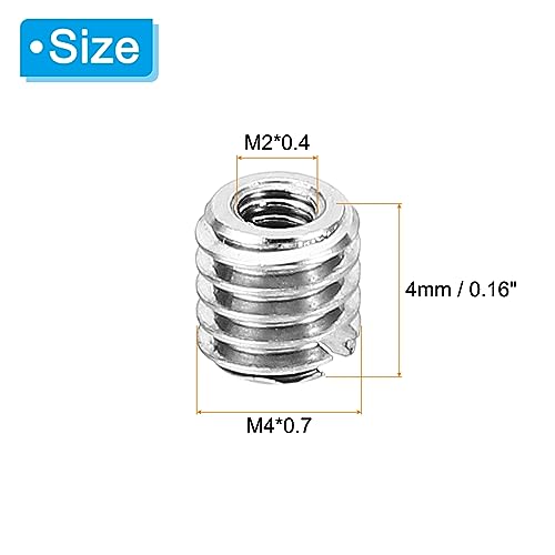 PATIKIL Thread Adapters Sleeve Reducing Nut, 10 Pcs M4*0.7 Male to M2*0.4 Female Repairing Insert Nut Screw Reducer Conversion Stainless Steel Fastener 4mm - size: M2xM4x4mm