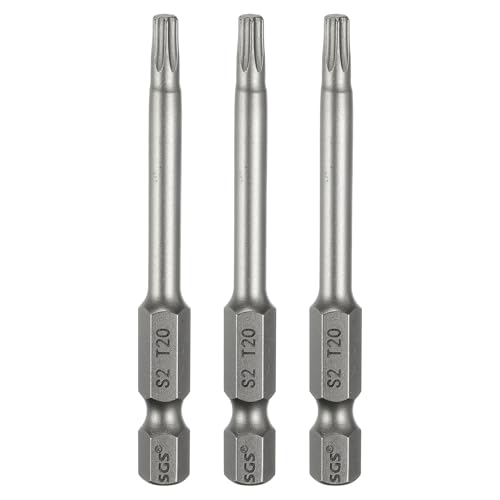 HARFINGTON 3pcs T20 Torx Head Screwdriver Bit 1/4" Hex Shank 2.6" (65mm) Long Magnetic No Hole Tip Tamper Proof 6 Point Star Screw Driver Drill Bits S2 Steel Industrial Power Screwdrivers - size: T20 x 2.6"(65mm)