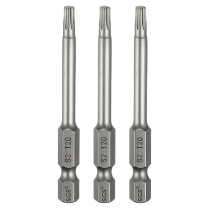 HARFINGTON 3pcs T20 Torx Head Screwdriver Bit 1/4" Hex Shank 2.6" (65mm) Long Magnetic No Hole Tip Tamper Proof 6 Point Star Screw Driver Drill Bits S2 Steel Industrial Power Screwdrivers - size: T20 x 2.6"(65mm)