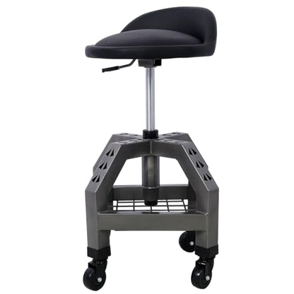 Rolling Shop Stool - 360 Swivel, Adjustable Height, Tool Tray Storage, 300 Lbs Capacity, Gray - color: Grey