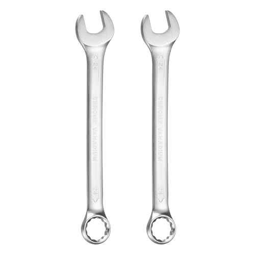 HARFINGTON 2Pcs Metric Combination Wrench 24mm Open End & 15-Degree Offset 12-Point Box End Chrome Vanadium Steel Industrial Grade Double Ended Wrenches Spanners Tools - size: 24mm