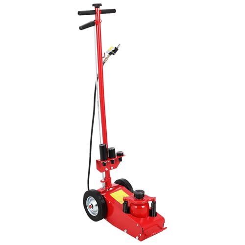 30 Ton Air Hydraulic Floor Jack, 66,000 LBS Capacity for Heavy Duty Trucks & Tractors, Low Profile 9 Inch, with 4 Adapters, Dual Power (Air/Manual Hydraulic), 46" Adjustable Handle - color: Red, size: 30 Ton