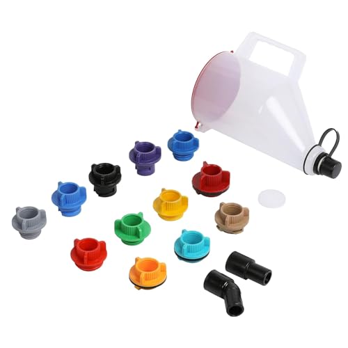 15-Piece No-Spill Engine Oil Funnel Kit for Automotive Use - 1.5 Qt Funnel with 14 Adapters for Easy Filling, One-Hand Operation
