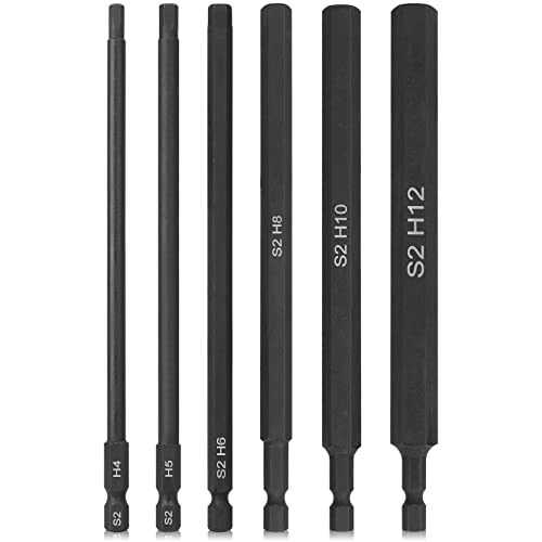 6Pcs 6" Long 1/4 Inch Hex Head Allen Wrench Drill Bits, Metric 12mm 10mm 8mm 6mm 5mm 4mm, Magnetic Tips Screwdriver Socket Bit Set for Ikea Type Furniture, 150MM Long Drill Bit Set - color: Set 4: 12mm to 4mm, 150mm Black