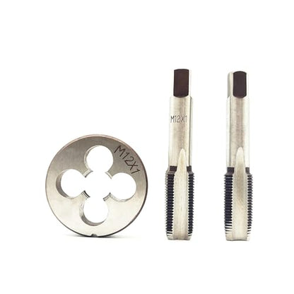 AtticZone M12 x 1.0 Metric Hand Thread Tap and Die Set, Right Hand 12 * 1.0, Alloy Tool Steel, 1 Taper Tap, 1 Plug Tap, 1 Round Die for Metal Working DIY Industrial - size: M12x1.0