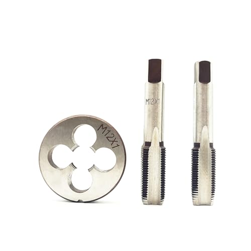AtticZone M12 x 1.0 Metric Hand Thread Tap and Die Set, Right Hand 12 * 1.0, Alloy Tool Steel, 1 Taper Tap, 1 Plug Tap, 1 Round Die for Metal Working DIY Industrial - size: M12x1.0