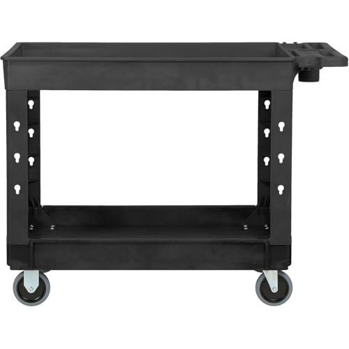 Global Industrial Industrial Service & Utility Cart, Plastic 2 Tray Black Shelf, 44” x 25-1/2”, 5" Rubber Casters - color: Black