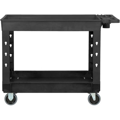 Global Industrial Industrial Service & Utility Cart, Plastic 2 Tray Black Shelf, 44” x 25-1/2”, 5" Rubber Casters - color: Black