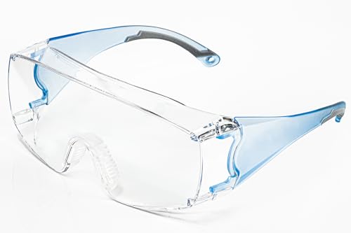 Koziface Safety Glasses for Men and Women White Blue Pink Over Eye Glasses Prescription Anti Fog Clear Lens Side Shields C31 - color: Blue