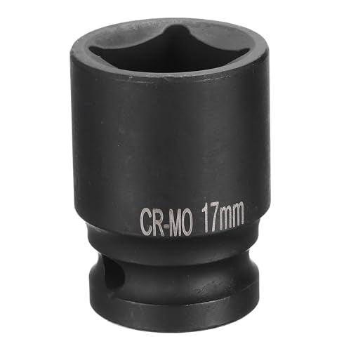 HARFINGTON 4 Point Square Socket 1/2" Drive 17mm Metric Square Impact Socket CR-MO Blackening Standard Wheel Sockets Pneumatic Socket Tool for Auto Repair Mechanical Maintenance Home Use - size: 17mm