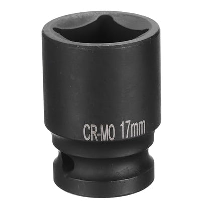 HARFINGTON 4 Point Square Socket 1/2" Drive 17mm Metric Square Impact Socket CR-MO Blackening Standard Wheel Sockets Pneumatic Socket Tool for Auto Repair Mechanical Maintenance Home Use - size: 17mm