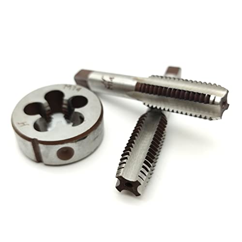 AtticZone M14 x 2.0 Metric Hand Thread Tap and Die Set, Right Hand 14 * 2.0, Alloy Tool Steel, 1 Taper Tap, 1 Plug Tap, 1 Round Die for Metal Working DIY Industrial - size: M14x2.0