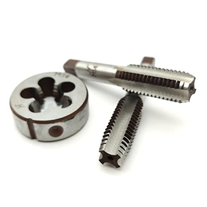 AtticZone M14 x 2.0 Metric Hand Thread Tap and Die Set, Right Hand 14 * 2.0, Alloy Tool Steel, 1 Taper Tap, 1 Plug Tap, 1 Round Die for Metal Working DIY Industrial - size: M14x2.0