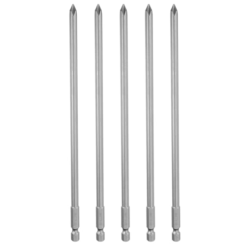 HARFINGTON 5pcs #1 Phillips Screwdriver Bit PH1 1/4" Hex Shank 8" (200mm) Long Magnetic S2 Steel Industrial Grade Screw Driver Bit Cross Head Electric Drill Bits 0.236" (6mm) Rod - size: PH1 x 200mm x 6mm