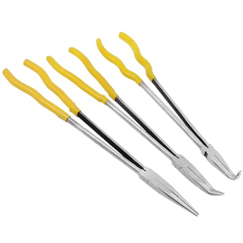FUNSUEI 3 PCS 16 Inches Extra Long Needle Nose Pliers Set, Long Nose Pliers Set, Long Reach Pliers Set for, 90-Degree Angle, 45-Degree Angle, Straight Needle Nose