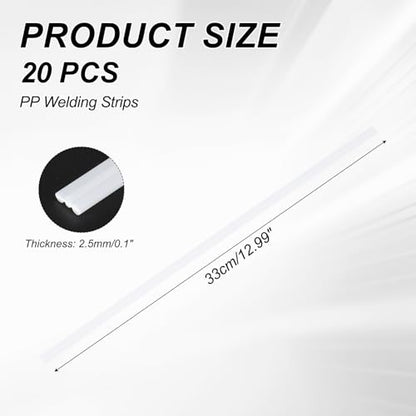MECCANIXITY 20pcs Plastic Welding Rods, 13 Inch PP Welding Strips 1/4" for Plastic Welder Soldering Tool Kit, Kayak Repair, Car Bumper, White